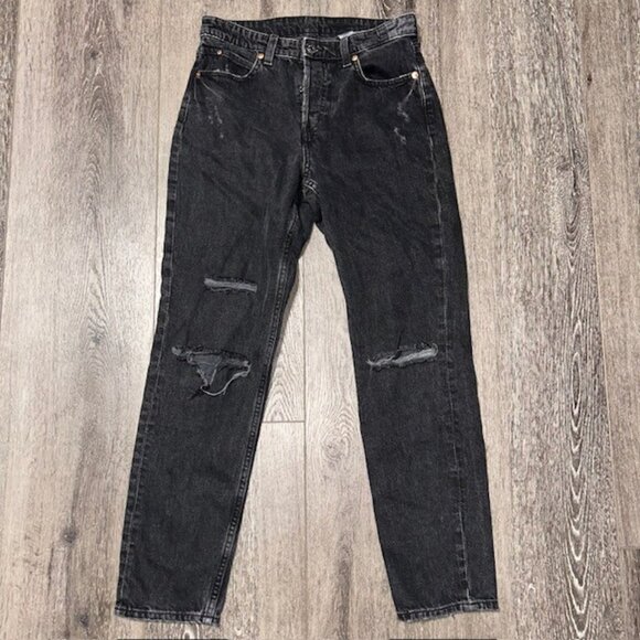 &Denim by H&M Women Boyfriend Mid Rise Black Denim Pants Jeans Size 2 - Picture 1 of 5